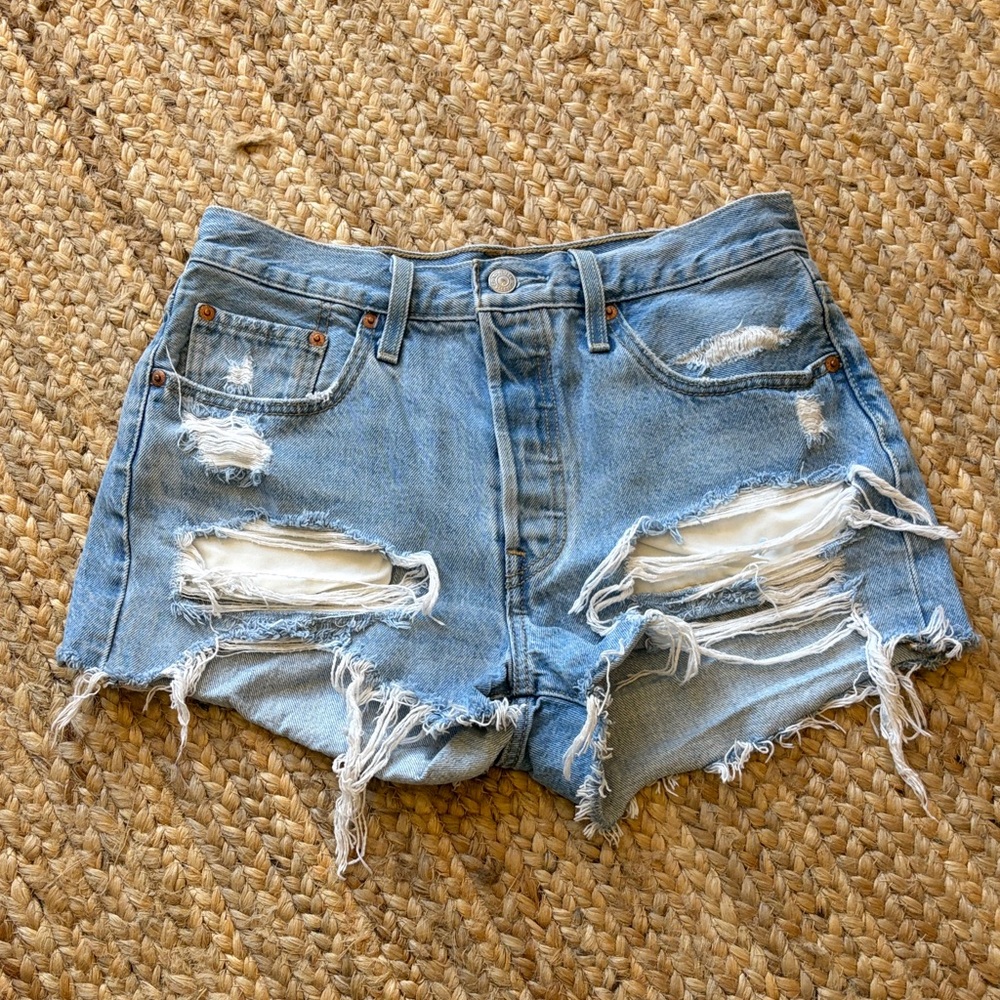 Levi's Light Blue Ripped Jean Shorts - Picture 3 of 9